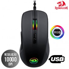 Mouse Gamer USB Sensor Pixart PMW3325 10000Dpi 7 Botões com LED RGB Chroma Stormrage Redragon M718 - Preto
